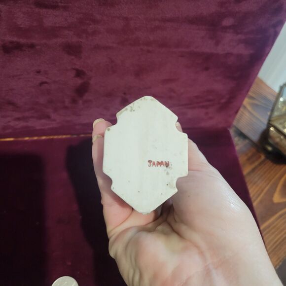 Vtg Japanese victorian style mini bud vase green bunny rabbit flowers porcelain - Picture 8 of 10